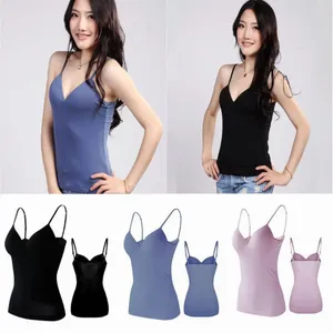 Débardeur une pièce sans manches pour femmes, Slim, avec coussinet de poitrine, couleur unie, doux, lisse, résistant aux chocs, gilet de Sport décontracté, soutien-gorge