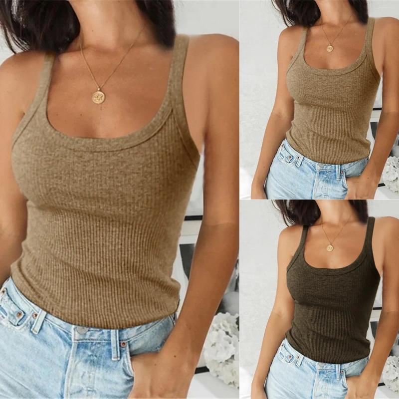 Camisoles & Tanks Women's Solid Color Versatile Tank Top Sexy Round Neck Underlay And Outwear