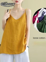 Camisoles tanks dames tops spaghetti riem camis katoen linnen v nek losse tank tops mouwloze linnengoed losse casual dames zomer camisole 230418