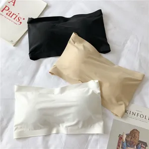 Camisoles réservoirs sous-vêtements pour femmes Sexy dame glace soie sans bretelles bustier tubulaire poitrine boucle une pièce couleur unie éponge