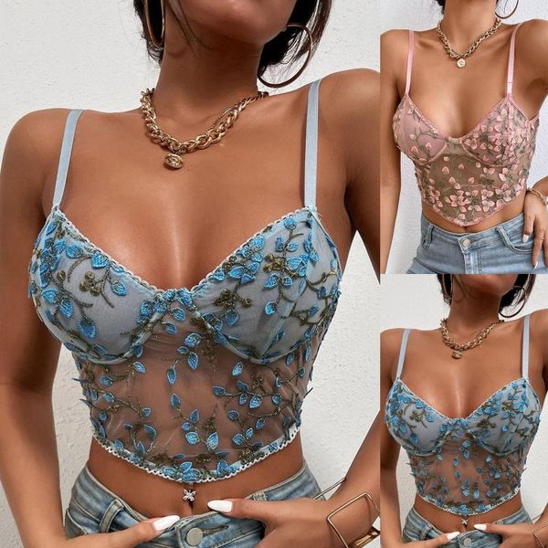 Camisolas Tanques Mujeres Ropa sexy Rebordear Sin mangas Encaje Estampado Belleza Volver Halter Crop Top Club Vintage Tank Spaghetti Strap