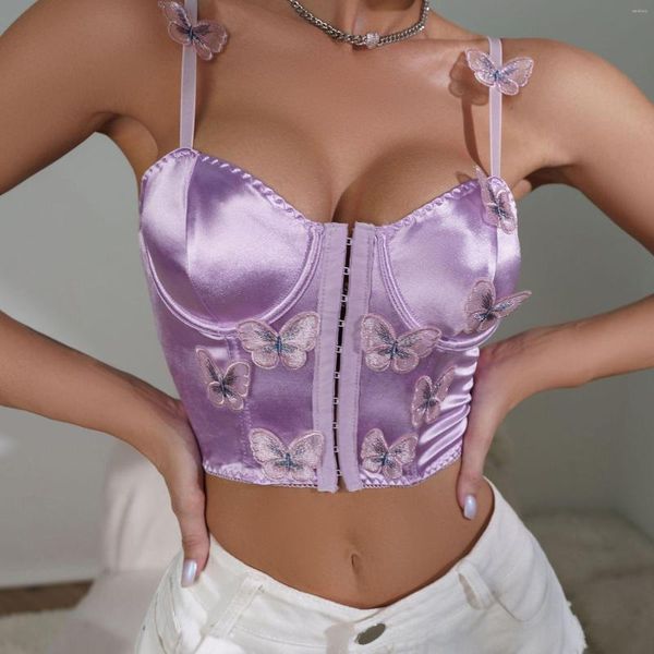 Camisolas sin mangas para mujer, Top Sexy de encaje con tirantes, cuello en V, sin mangas, barras de un solo pecho, chaleco calado, ropa interior, sujetador, ropa íntima para mujer