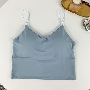 Camisoles Tanks Femmes Sexy Soutien-Gorge Solide Glace Soie Crop Tops Sport Spaghetti Strap Vest Built In Off Épaule Sans Manches Camisole Sous-Vêtements