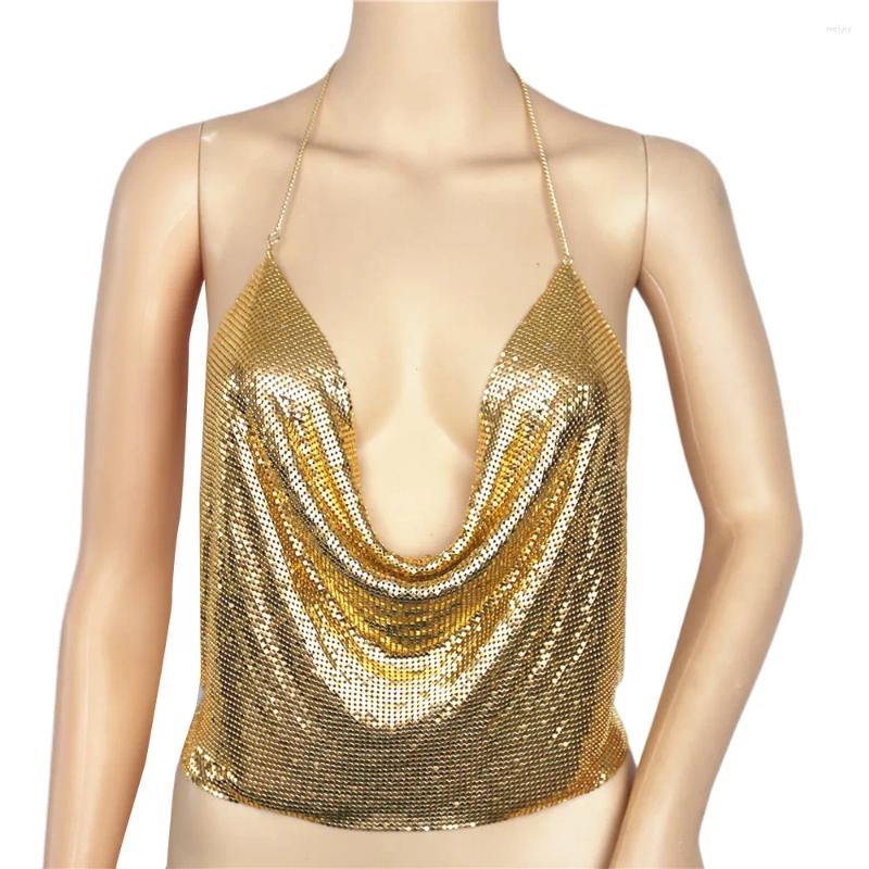 Camisoles Tanks Women Sexig V-ringning Backless Chain Sequined Tank Vest Summer Basic Top Kpop