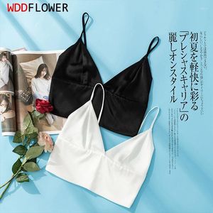 CAMESOS Tanks vrouwen zijden camis moerbei voering sexy camisole bralette buis top met bh black wit s m l xl tg248