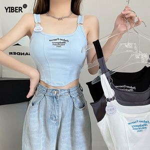 Camisoles Tanks Women Sleeveless Crop Top Tank s Sexy Vest Letters Y2K Solid Color Short Womens Tshirt Camisole With Bra Pad 230508