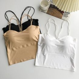 CAMISOS Tanks vrouwen tank crop top bh ondergoed naadloze bhas buis terug holte lingerie draad vrije intimaten met verwijderbare gevoerde gevoerde