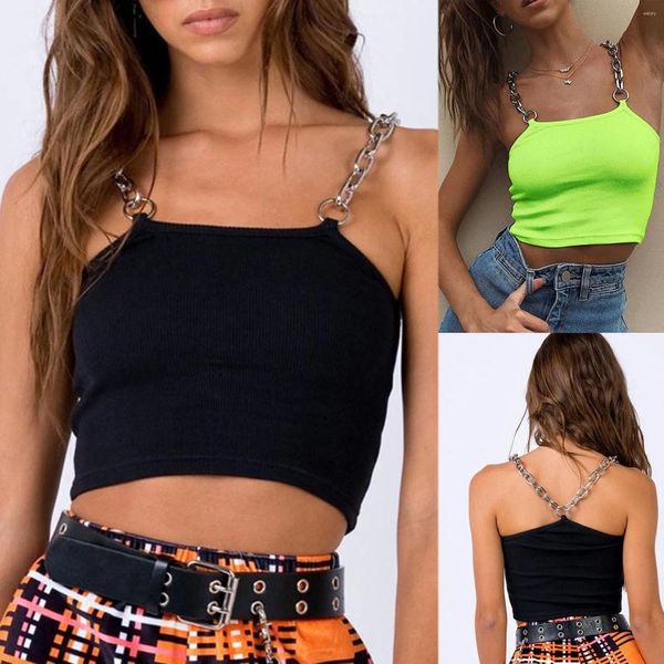 Camisoles Tanks Womens Sexy Slim Crop Top sans manches Landes de manche O Cou Double couche élégante