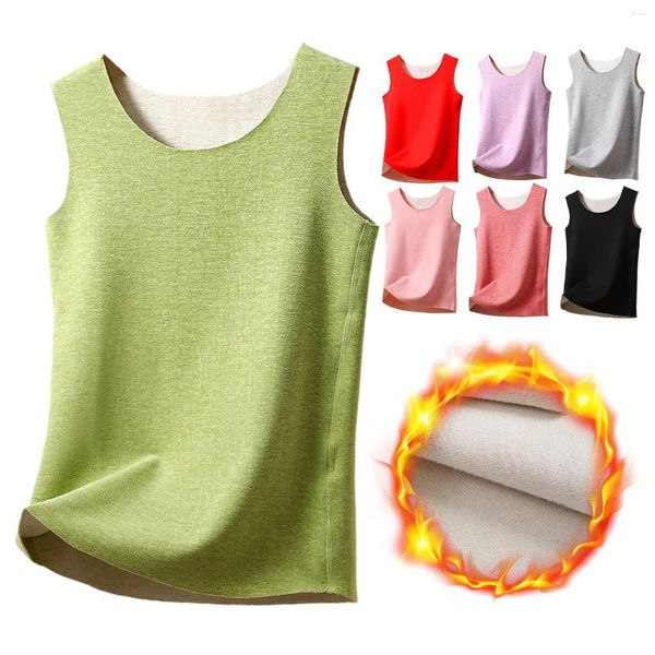 Camisolas Sin Mangas Ropa Interior Térmica Forrada De Polar para Mujer Tops Camiseta Sin Mangas Chaleco De Capa Base Cálida Camisola Reversible Paquete De Encaje Ajuste Suelto