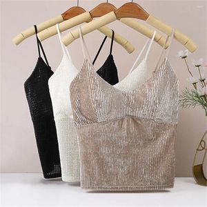 Camisoles Tanks Womens Tops Sexy Tank Top Vrouwen Ingebouwde Bh Effen Kleur Camis Voor Crop Off Schouder Mouwloos Hemdje 2024