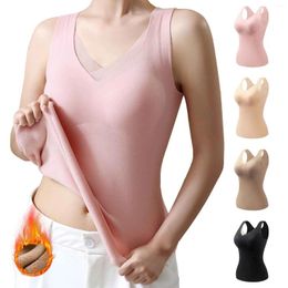 Camisoles réservoirs WOWEN sans manches polaire thermique débardeur pour femmes col en V dentelle Camisole couche de Base chaude gilet sous-vêtements hauts