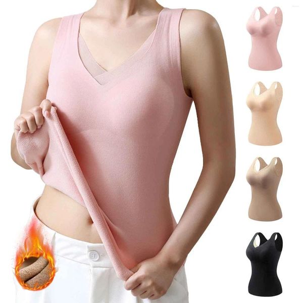 Camisoles réservoirs WOWEN sans manches thermique polaire débardeur pour femmes V femmes sous-vêtements en dentelle hauts moulants rembourré Pack coton