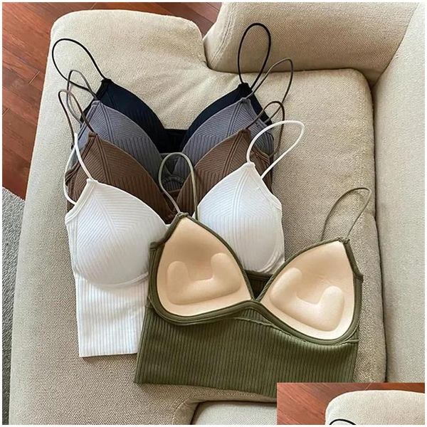 Camisoles Tanks Y Tank Sous-vêtements Bralette rembourrée Bretelles rayées Tube supérieur Lingerie fine Camisole Soutien-gorge de base sans couture Une pièce Drop Deli Otzkk