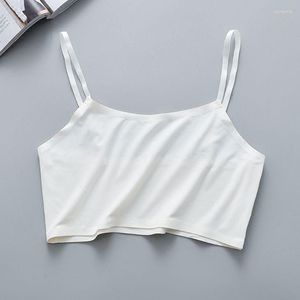 CAMISOS Tanks Y166 vrouwen meisjes zomer ijs zijden crop top spaghetti riem naadloze bralette vaste kleur draad gratis geen gewatteerde basis stretch