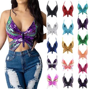 CAMESOS Tanks Y2K Butterfly Parny Crop Top Vrouwen Summer Backless V Neck Sexy Club Costume Outfits Festival Kleding Bandage BHE TOPS 230410