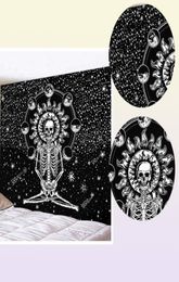 CAMMITEVER crâne Yoga tapisserie voyage coussin de couchage Polyester tissu squelette imprimé tenture murale tapisserie 2106098400146