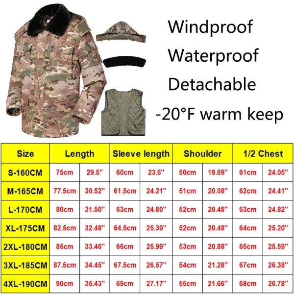 Jackets del ejército de camuflaje extraíbles de parkas tácticas parkas militares con capucha calientes para hombres ropa airsoft impermeable abrigos de caza