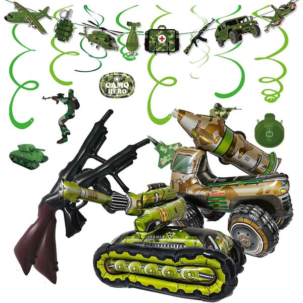 Camo Birthday Party Balloons Tank Missile Gun gonflable suspendu Swrils Army Decorations militaires 240407