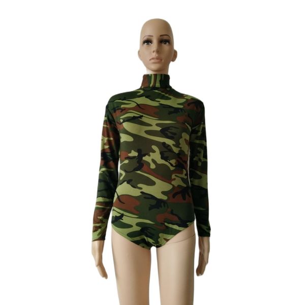 Couleur camouflage Col haut cou demi-pack Spandex Body unisexe Ballet Gymnastique Justaucorps combinaison Unitard collants