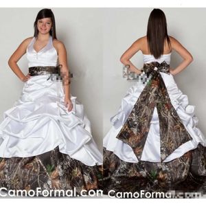 Camo -jurken maat een plus lijn halster ruches vats v nek satijnen bruiloft bruidsjurk 2019 op maat gemaakt