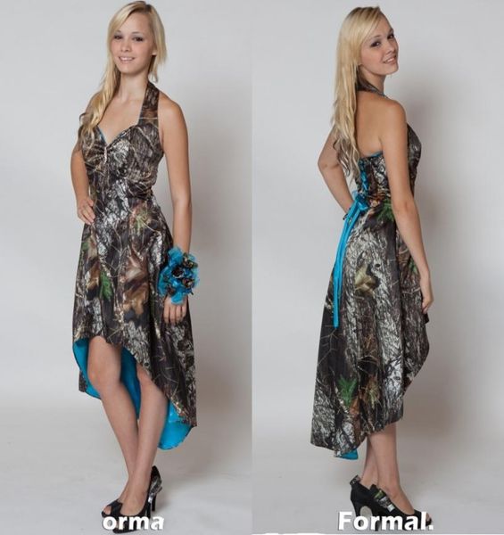 Camo Hi Lo Robes de demoiselle d'honneur Court avant Long arrière Robe de fête de mariage Camouflage Maid Honneur Robe Halter Mariage Robe invitée 2174387