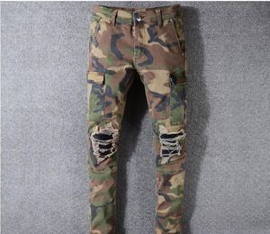 Jean camouflage nouvelle mode d'été hommes déchiré Biker pantalons décontractés Hip Hop pour Denim Long