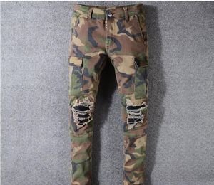 Camo Jeans New Summer Fashion Mens Ripped Biker Pantal