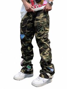 Pantalones de camuflaje Baggy Jeans Hip Hop Pantalones para hombres Oversize Cargo Streetwear Denim Y2k Hombre Trendyol Mujer Casual Green Men's G87N #