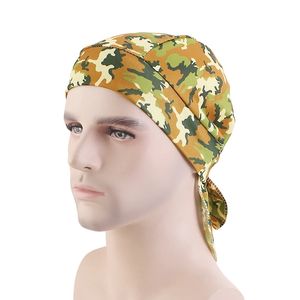 Camo Print Silky Durag Bandanas pour hommes Satin Doo Rag Durag Pirate Hat Turban Long Tail Wave Cap Hip Hop Bandeau Biker Headwrap