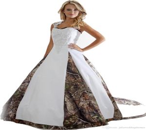 Robes de mariée en satin camouflage avec appliques robe de bal longue ALine chérie perlée à lacets grande taille robes de mariée de fête de mariage Rea1367613