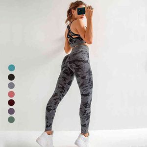 Camo Leggings sans couture taille haute Booty Sport Legging femmes 2e édition femme Scrunch Leggings Yoga Gym Compression pantalon femmes H1221