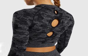 Camo naadloze yoga shirts dames gym crop top lange mouwen running sport t -shirts dames fitness yoga top workout tops1011868