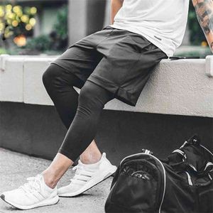 Camo Sport Pants Mens Double-Deck 2 en 1 Respirant Training Running Pants Gym Fitness Jogging Shorts Quick-Dry Men Pants 210716