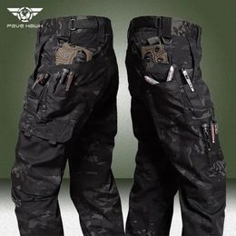 Camo Tactical Pantals Men Military Imperproof Ripstop Swat Combat Pantalons de combat Outdoor Multi-Pocket Us qui résistants à l'usure Pantais de cargaison 240403