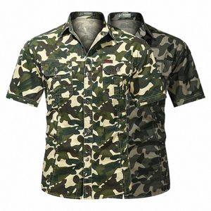 Camo Tactische Shirts Mannen Zomer Camoue Legergroen Korte Mouw Cargo Shirt Heren Militaire Slijtvast Werk Chemise Homme O56K #