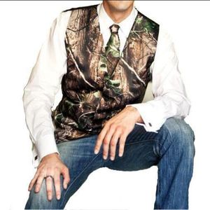 Camo bruiloftsvesten Hunter Bruidegom Vest Boombladeren Bladeren Spring Camouflage Slim Fit herenvesten 2 -delige set Vest Tie op maat gemaakt 209W