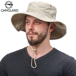 CAMOLAND 100% coton seau chapeau femmes hommes d'été Protection UV Soleil Femelle Caps de plage lavés extérieurs Boonie HATS PLISSE240409