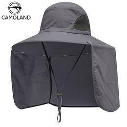 CAMOLAND 2 en 1 été UPF50 chapeaux de soleil femmes hommes chapeau de pêche imperméable avec rabat de cou casquette de randonnée chapeau de seau en plein air 220525