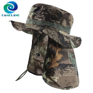 CAMOLAND Militar Boonie Sombreros con solapa de cuello Hombres Camuflaje Sombrero de cubo Pesca al aire libre Senderismo UPF 50 Sol 240311