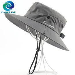 Camoland Safari Sun Chat pour les femmes UV d'été Femme Bucket Femmes Ponytail Caps extérieurs Randable Randable Hats de plage240409