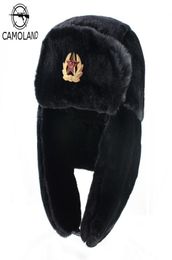 CAMOLAND TRAPPER SOVIET TRAPPER CHAPEUR MENS MENSE ARMANS Russe Ushanka Bomber chapeau Winter Caps chauds Pilote Faux Rabbit Fur Earflap T2007181259818