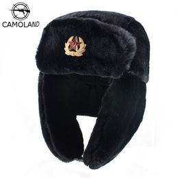 CAMOLAND Soviétique Trappeur Trooper Chapeau Hommes Armée Militaire Russe Ushanka Bomber Chapeau Hiver Chaud Casquettes Pilote Fausse Fourrure De Lapin Oreillette T3162