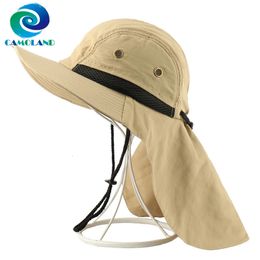 CAMOLAND Zomer UPF50 Zonnehoeden Dames Heren Casual Boonie Hoed Met Nekflap Outdoor Lange Brede Rand Vissen Ademend Emmer Hoed 231229