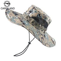 CAMOLAND UPF 50+ Chapeaux de soleil Hommes Long Wide Brim Bucket Hat Outdoor Camouflage Randonnée Pêche Boonie Caps Pour Homme Beach Hats Y200714