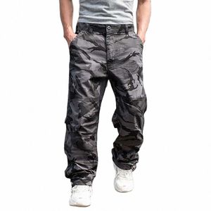 Pantalones de carga de camuflaje Hombres Casual Pantalones de estilo militar militar Pantalones tácticos con cremallera lateral Cott Pantalones holgados sueltos Tallas grandes H74y #