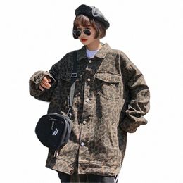 Camoue Denim vestes à simple boutonnage femme style coréen motif léopard imprimé Jackest Outcoats wq974 livraison directe h6w1 #