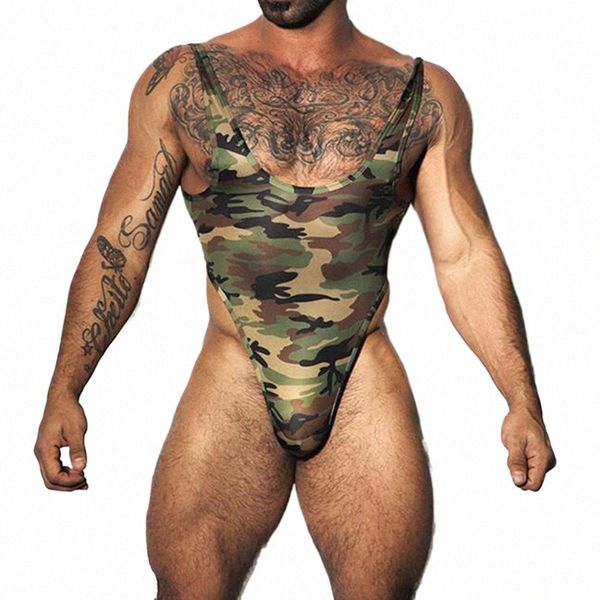 Camoue – body une pièce Sexy pour hommes, sous-vêtements grande taille, gilet de lutte, coupe haute, combinaison L10U #
