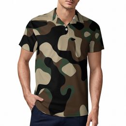 Camoue Print Casual T-shirts Bruin Groen Camo Poloshirt Turn-Down Kraag Fi Shirt Strand Man Top Oversized q7yX#