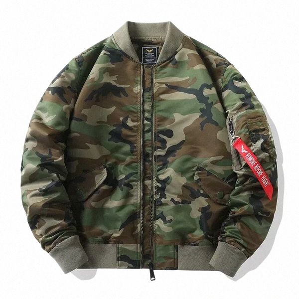 Camoue Zip Up Chaqueta para hombre Chaqueta de bombardero de otoño Hombres Chaquetas y abrigos de béisbol Camo Piloto Cazadora militar Hombres O8dk #