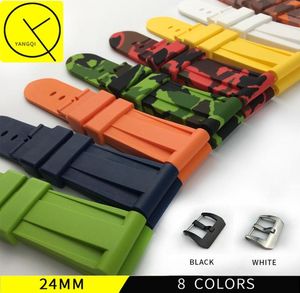Camouflage 24 mm Silicone en caoutchouc Watch Band Bouche à broche en acier inoxydable durable pour Panerai Men Watch Bracelet Homme coloré Tool2978881
